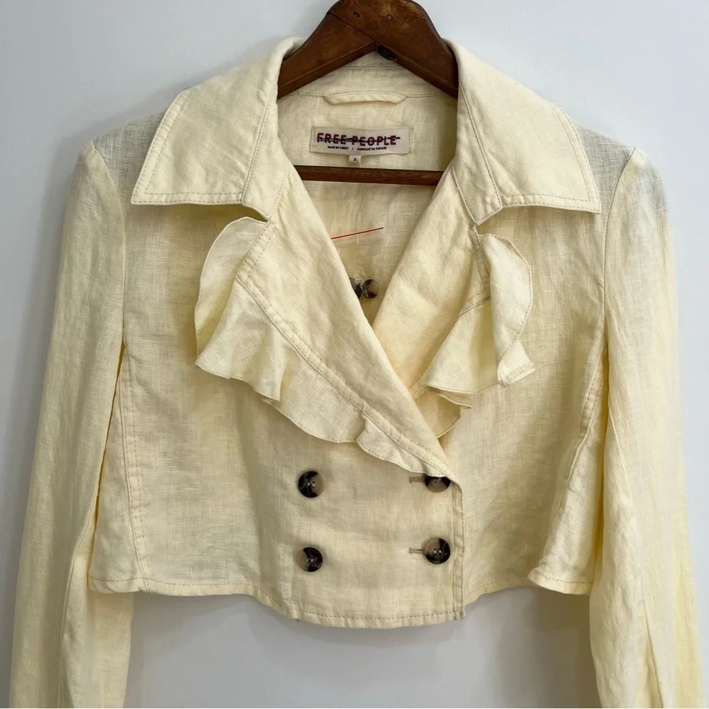 Free People Crossover Back Bennie Linen Double Breasted Blazer Butter Yellow